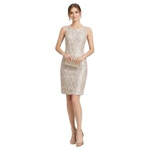 LF Sequin Cocktail Dress Sz 6 Gold Cream Sleeveless Wedding Party